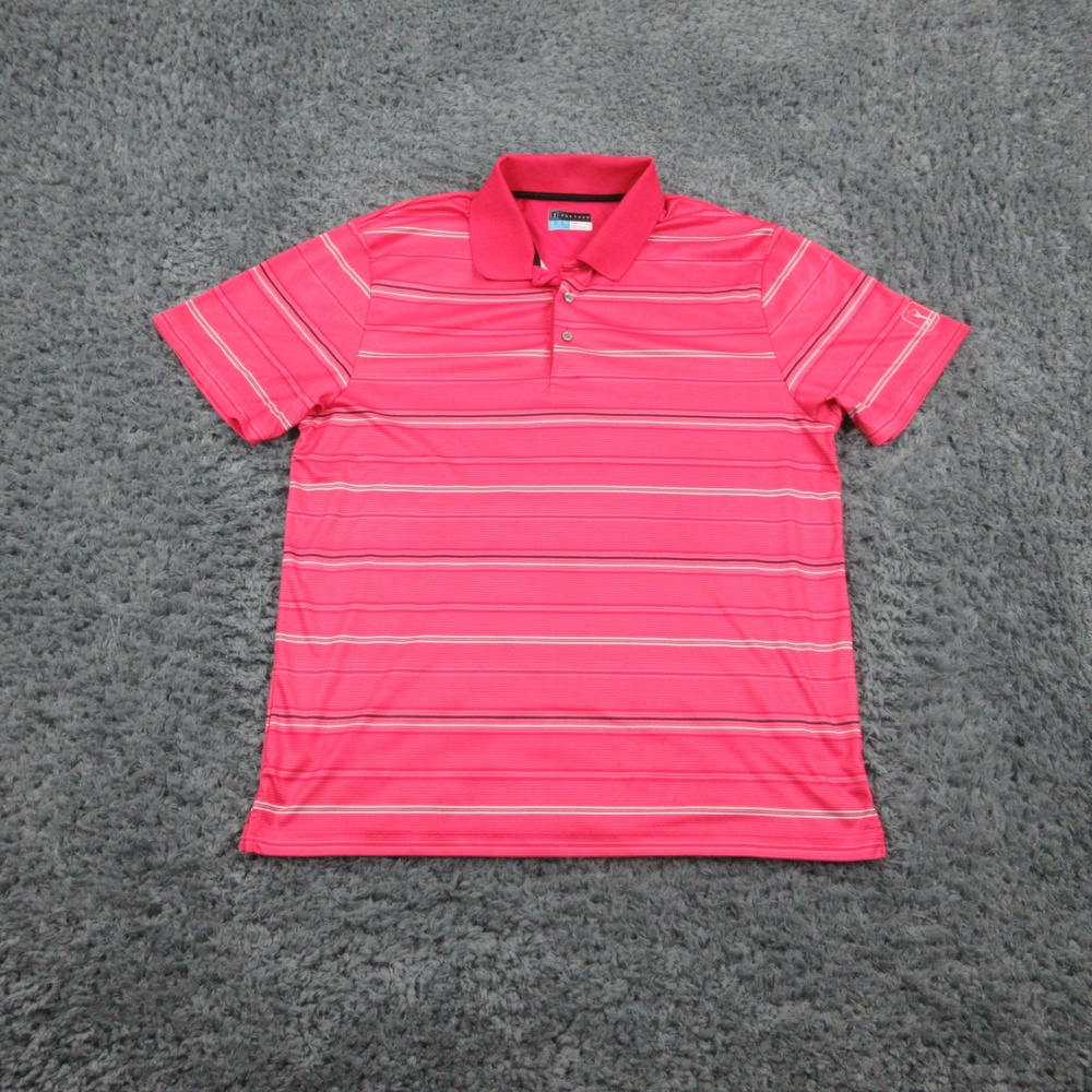 PGA Tour Pro Series Polo Shirt Mens XL Pink Striped Athletic Golf Performance